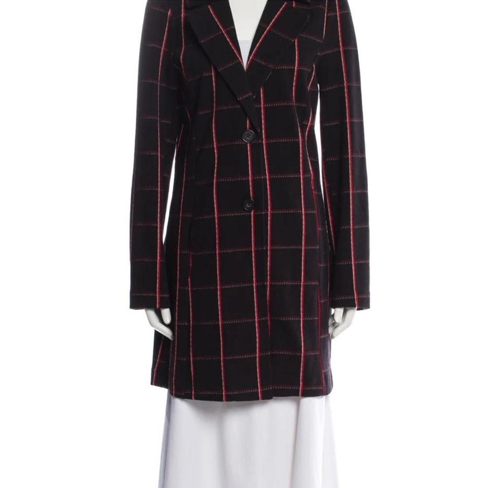 Avec Les Filles Black and Red Plaid Blazer Coat